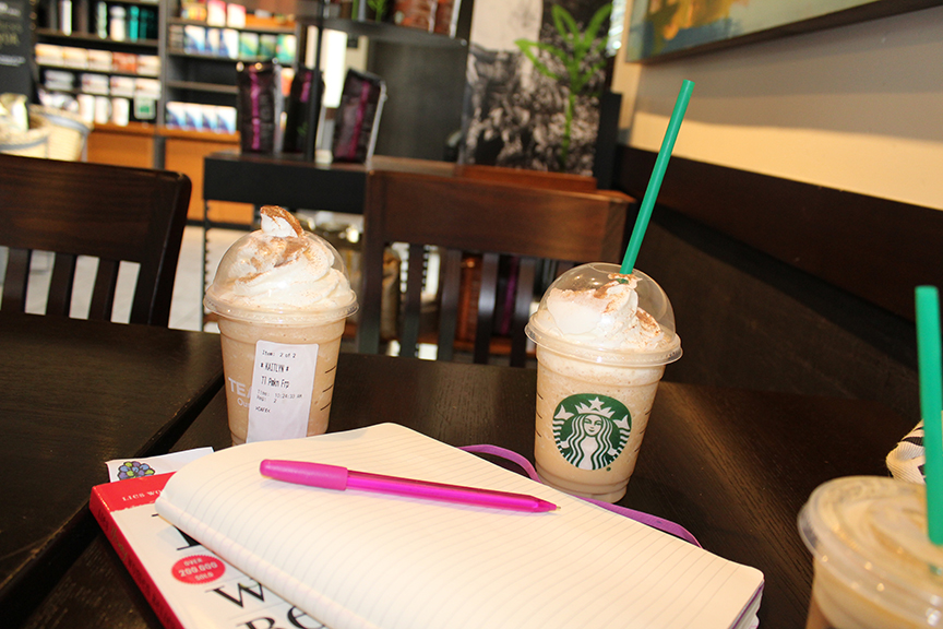 Starbucks coffee offers plenty of study space.