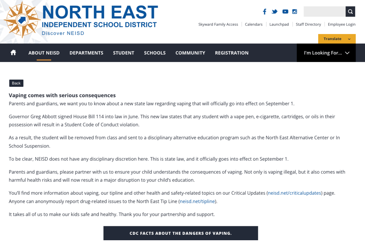 Screen shot of district website