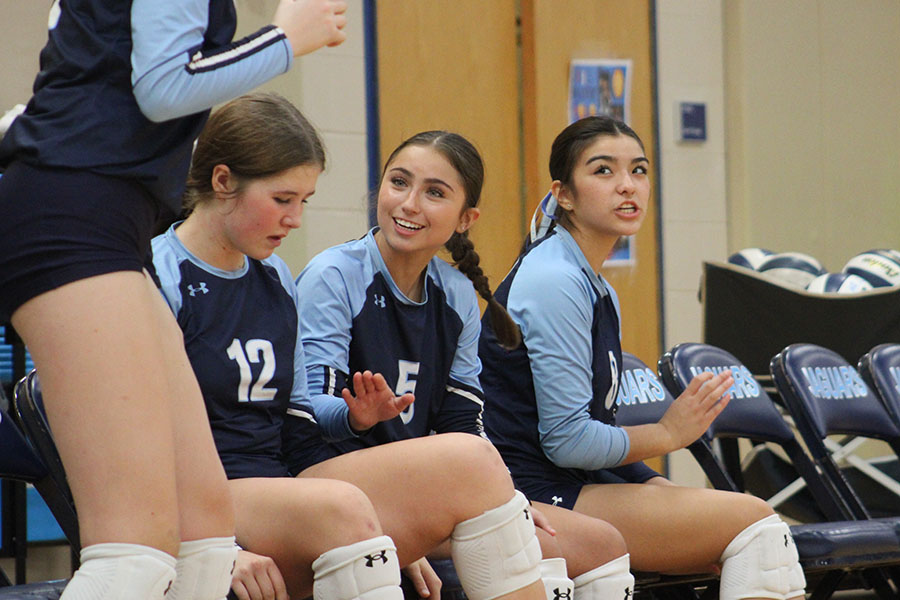 Girl Talk
On the sidelines, Sophomore Madison Cantu checks in with her teammates during their game against LEE. During the game, Cantu cheers on her teammates to motivate them to score. “It’s exciting because you can see your friends playing hard, and them playing hard gets you motivated to go in and do your best,”Cantu said. 
